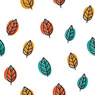 Cute doodle seamless pattern with bright leaves N2