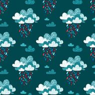 Autumn seamless pattern with bright rainy clouds