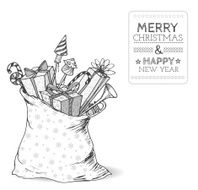 Christmas card with skethy sack full of gifts