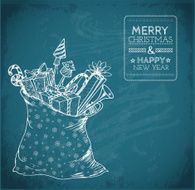 Christmas card with sack full of gifts