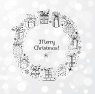 Xmas card with doodle sketch gift boxes