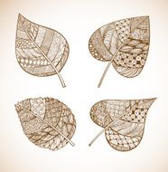 Set of zentangle-style leaves