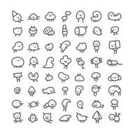 set of simple line art monster characters