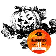 Halloween background Typographic poster Hand drawn sketch and N5