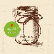 Rustic mason canning jar Vintage hand drawn sketch design Vect N3