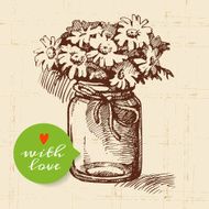Rustic mason canning jar Vintage hand drawn sketch design Vect N7