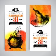 Set of Halloween banners Typographic poster Hand drawn sketch N2