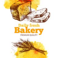 Bakery watercolor and sketch background Vintage hand drawn illu N3