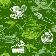 Tea and cake seamless pattern Hand drawn sketch illustration M