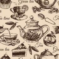 Tea and cake seamless pattern Hand drawn sketch illustration M N2