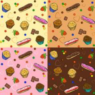 Seamless pattern with cakes chocolate hearts and muffins Vect