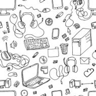 vector seamless pattern of hand drawn doodles electronic gadgets