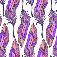 Colorful feathers seamless pattern in ethnic style