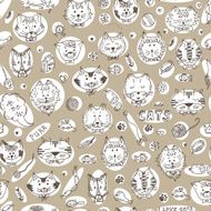 Seamless pattern Hand Drawn Doodles Cats and accessories for pets N2
