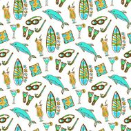 Hand drawn surfing and diving seamless pattern Hawaii pattern