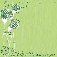 Green background with ornamental buds and petals
