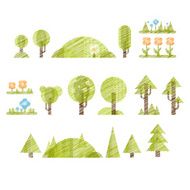 Handdrawn Trees and Flowers Set Collection of Illustration Vector