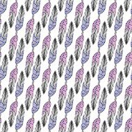 Seamless ethnic pattern with hand drawn feathers in pastel colors