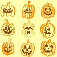 Doodle hand drawn Halloween pumpkin seamless pattern N2