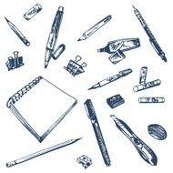 Doodle set of art supplies Drawing hand drawn illustration