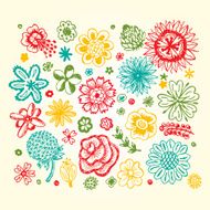 Colourful Flowers Vector set of Hand Drawn Doodles flowers