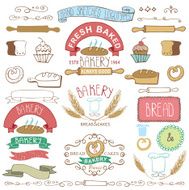 Vintage Bakery Labels elements Hand sketched