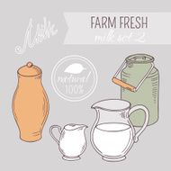 Collection of hand drawn dairy farm objects