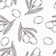 Branches of olives outline seamless pattern Doodle food
