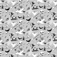 halloween doodle pattern bw