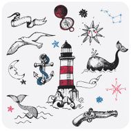 Hand drawn nautical design elements