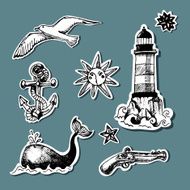 Hand drawn nautical design elements N3