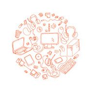 set of hand drawn doodles electronic gadget vector illustration