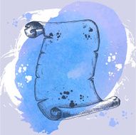 Old scroll sketch style on watercolor background