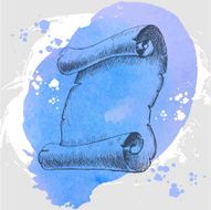 Old scroll sketch style on watercolor background N2