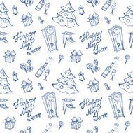 Vector doodle New Year elements seamless pattern in sketch style