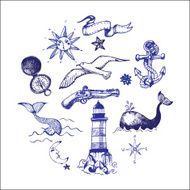Hand drawn nautical design elements N4