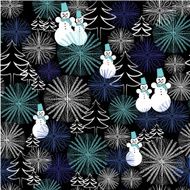 christmas seamless pattern with snowman and snowflakes