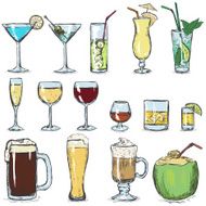 Vector Set of Color Sketch Cocktails