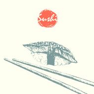 Unagi sushi and chopsticks sketch background