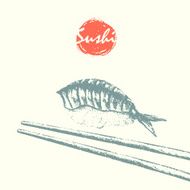 Nigiri sushi and chopsticks sketch background