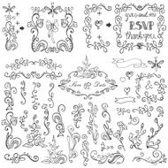 Doodles floral decor set Borders elements Frame Outline