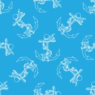 Anchor with flowers seamless pattern