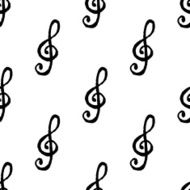 Seamless pattern with ink treble clef