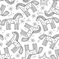 Black ornate horses seamless pattern