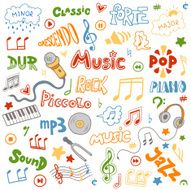 Vector set of hand drawn doodles on music theme