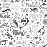 Vector pattern of hand drawn doodles on a music theme