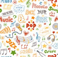 Vector pattern of hand drawn doodles on a music theme N2