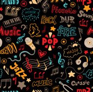 Vector pattern of hand drawn doodles on a music theme N3