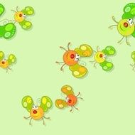 Cute smiling butterflies background Seamless pattern on green