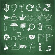 Sketch of web design icons on blackboard